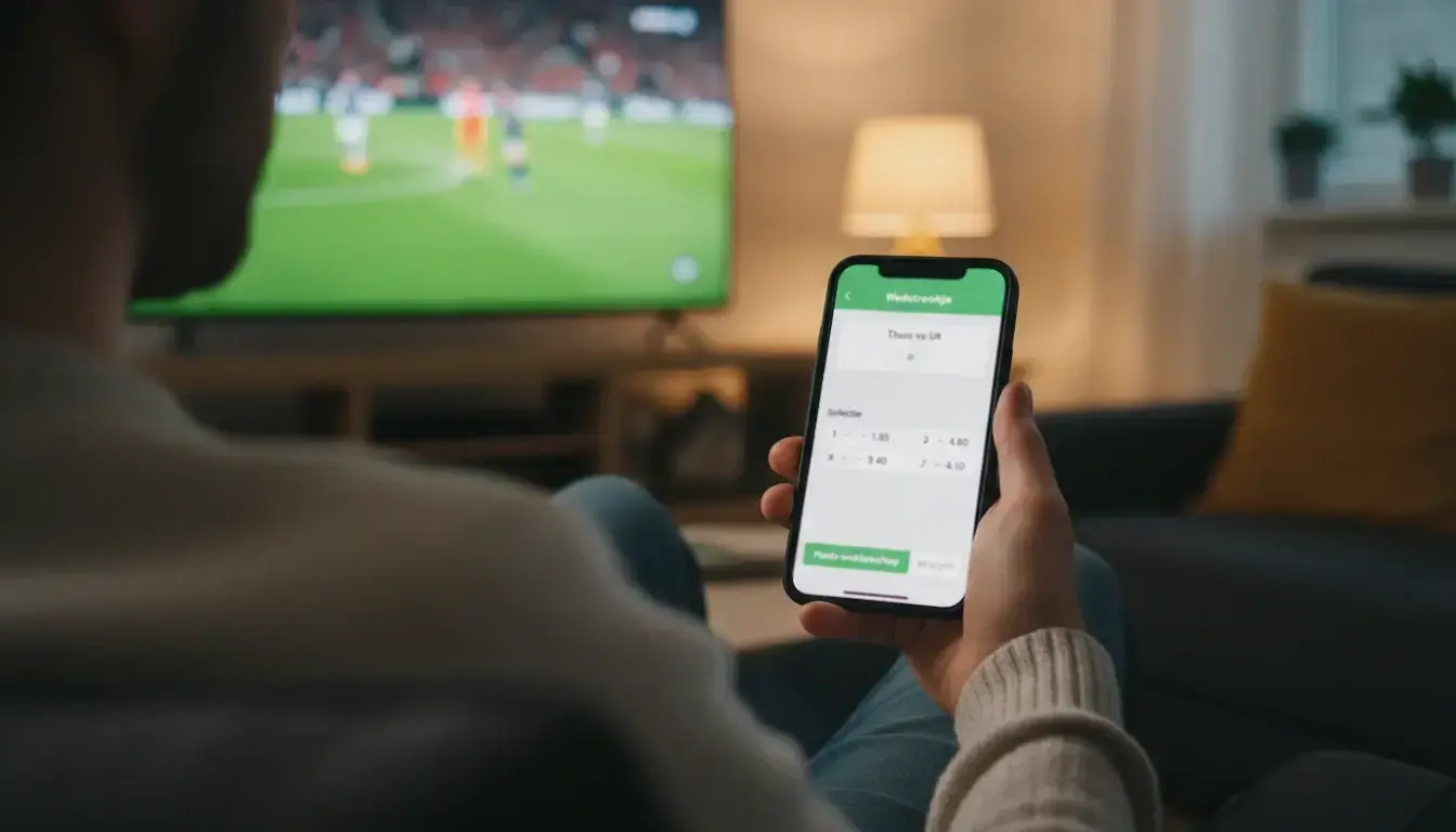 Een wedstrookje op een smartphone met voetbalweddenschappen en quoteringen