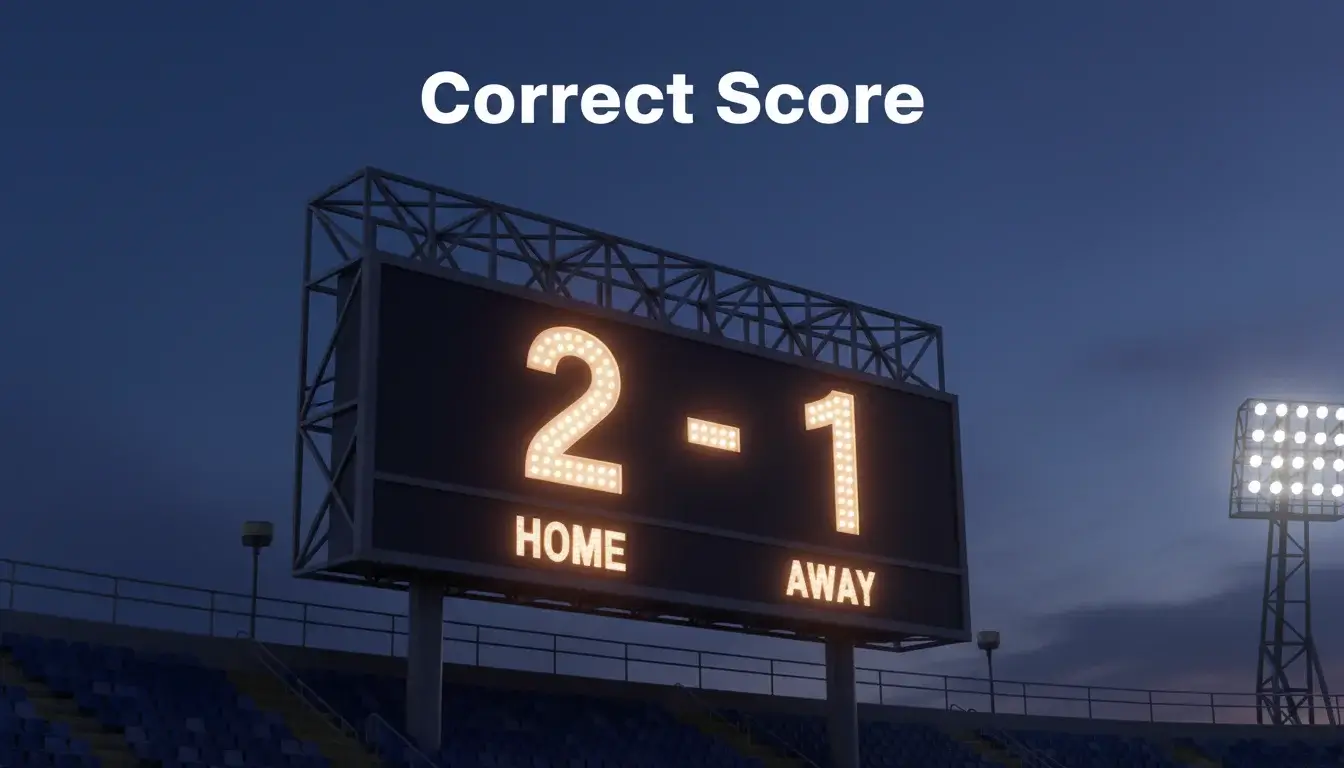 Scorebord in een voetbalstadion toont een eindstand, symbool voor correct score wedden