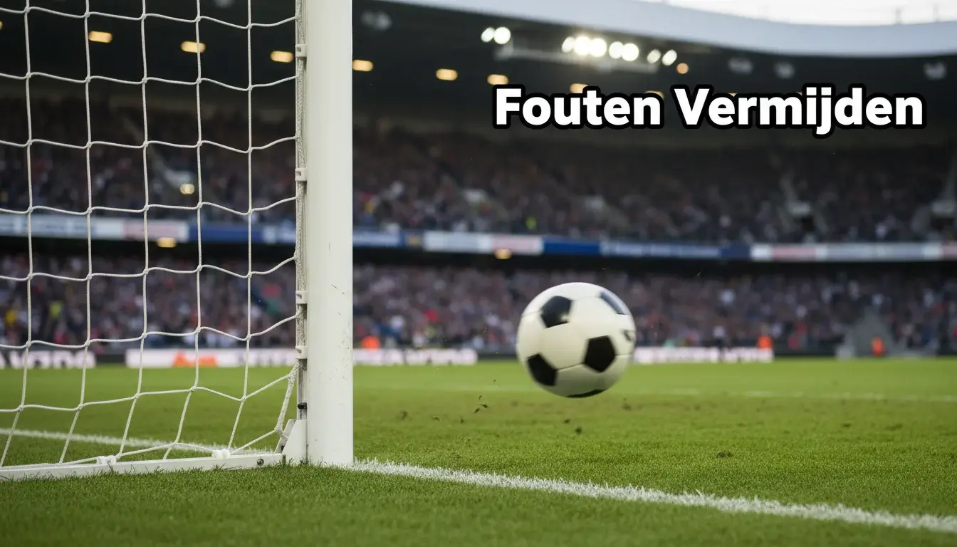 Voetbal die naast het doel gaat op een groen veld, symbool voor gemiste kansen en fouten bij wedden