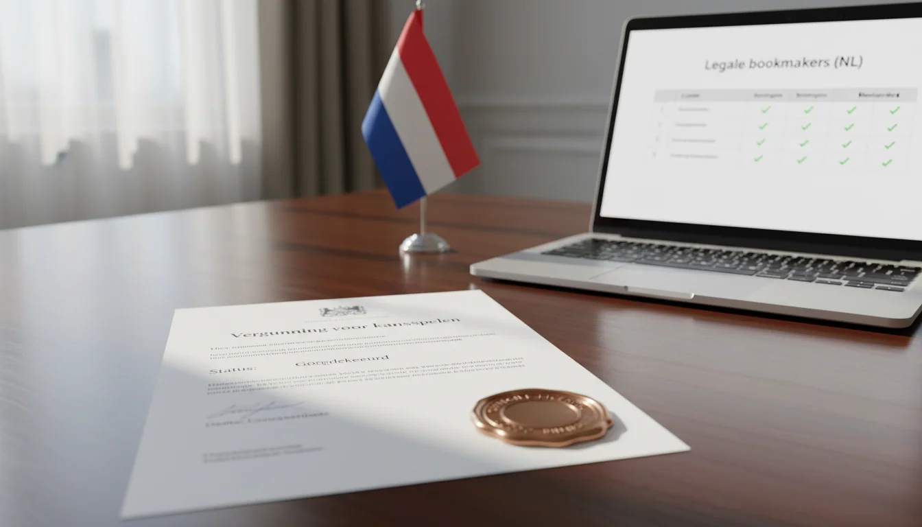 Legale bookmakers in Nederland vergelijken met een Ksa-vergunning document op een bureau