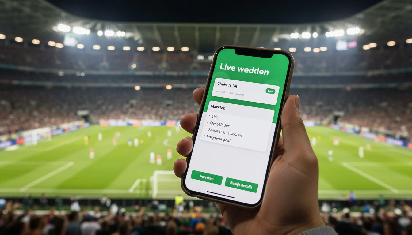 Live wedden op voetbal met een smartphone tijdens een voetbalwedstrijd in het stadion