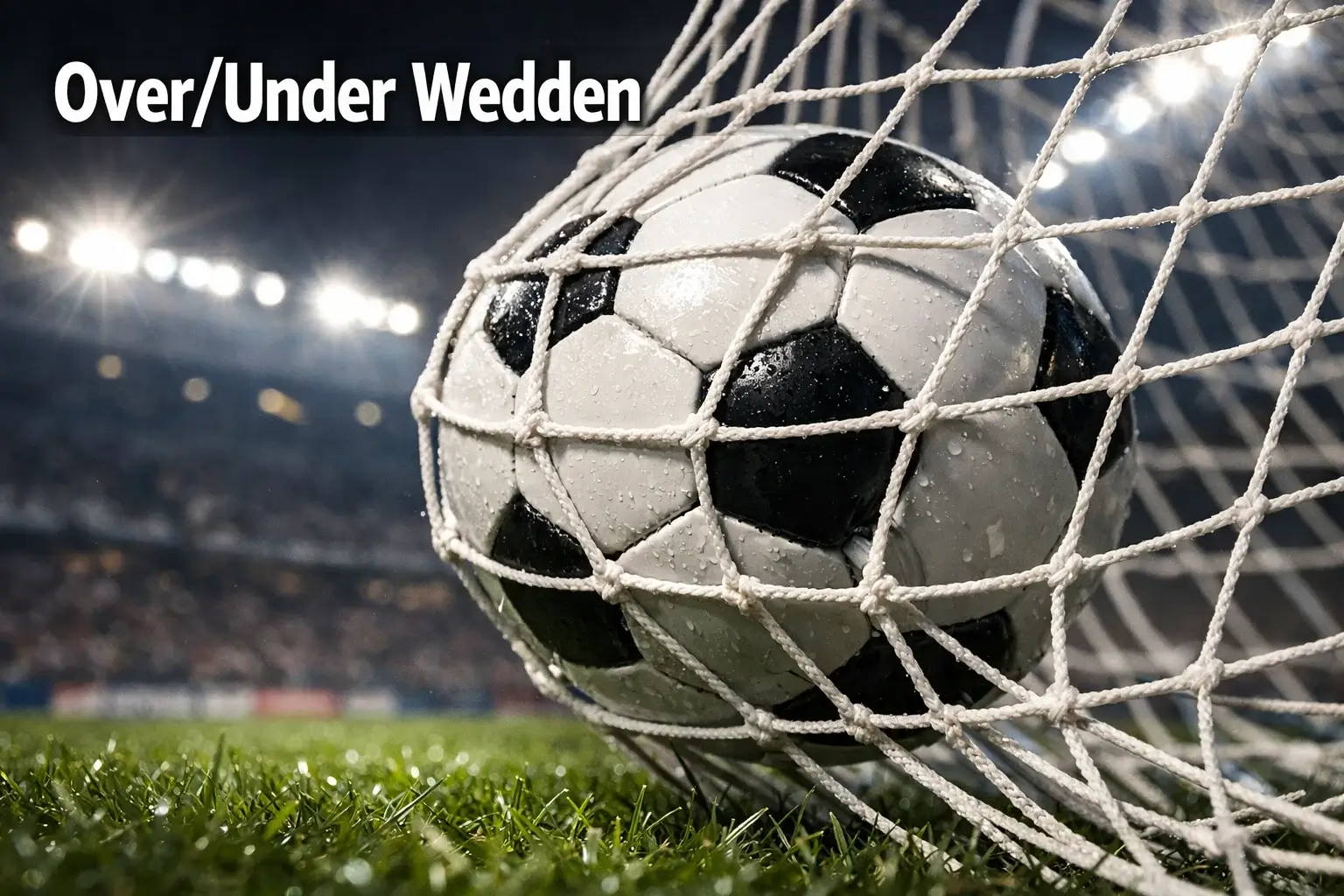 Voetbal die het net raakt bij een doelpunt, symbolisch voor over/under weddenschappen