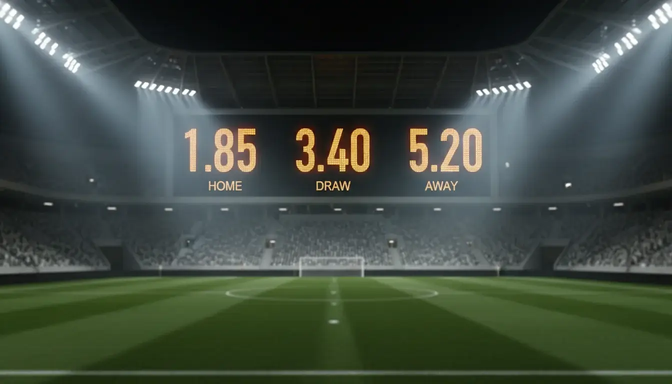 Voetbal odds en quoteringen op een scorebord in een stadion