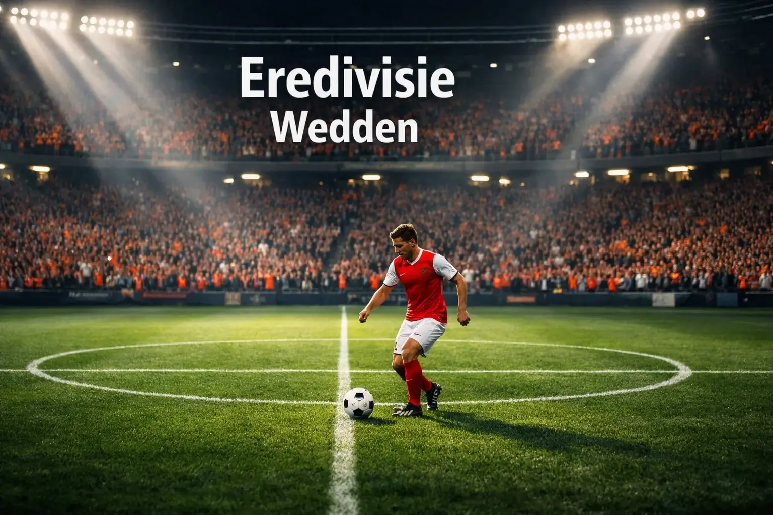 Voetbalwedstrijd in een Nederlands Eredivisie-stadion met groene grasmat en volle tribunes