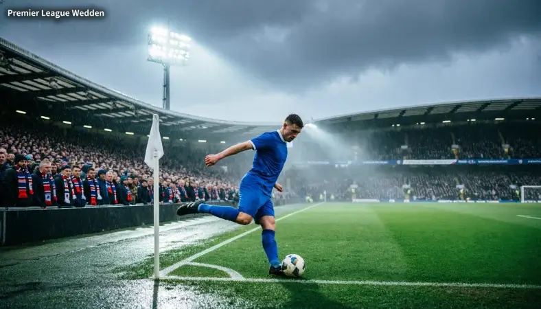 Engels voetbalstadion met groen veld en volle tribunes tijdens een Premier League-wedstrijd